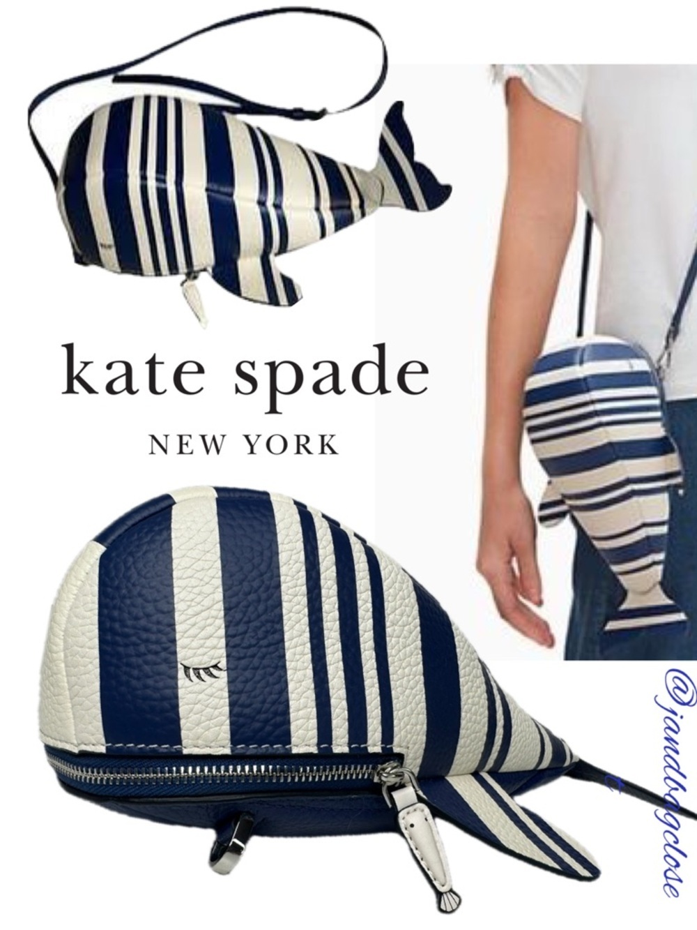 Kate Spade Whale Crossbody Bag Shore Thing Blue Stripe Novelty Purse Handbag NWT